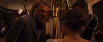 Movie still from “Django Unchained” (2012), directed by Quentin Tarantino – A man and a woman are talking to each other; Close Up shot, Over the shoulder angle
