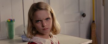 Movie still from “Gifted” (2017), directed by Marc Webb – A little girl with blonde long hair and blue eyes; Close Up shot, High angle