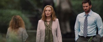 Movie still from “Gifted” (2017), directed by Marc Webb – A woman in a green shirt and pink jacket; Medium shot, Low angle