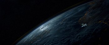 Movie still from “Gravity” (2013), directed by Alfonso Cuarón – A view of the earth from space at night; Extreme Wide shot, Overhead angle