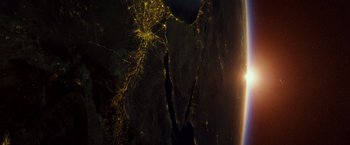 Movie still from “Gravity” (2013), directed by Alfonso Cuarón – A view of the earth from space at night; Extreme Wide shot, Overhead angle