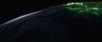 Movie still from “Gravity” (2013), directed by Alfonso Cuarón – A view of the earth taken from the space station; Extreme Wide shot, Overhead angle