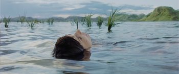 Movie still from “Gravity” (2013), directed by Alfonso Cuarón – A man floating in a body of water; Close Up shot, Low angle