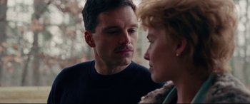 Movie still from “I, Tonya” (2017), directed by Craig Gillespie – A man and a woman looking at one another; Close Up shot, Over the shoulder angle