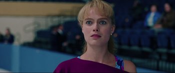 Movie still from “I, Tonya” (2017), directed by Craig Gillespie – A person wearing a purple shirt; Close Up shot, Low angle