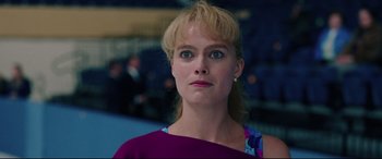 Movie still from “I, Tonya” (2017), directed by Craig Gillespie – A person wearing a purple shirt; Close Up shot, Low angle