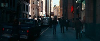 Movie still from “Dirty Harry” (1971), directed by Don Siegel – A group of people walking down a street; Extreme Wide shot, High angle