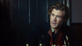 Movie still from “In the Heart of the Sea” (2015), directed by Ron Howard – A person sitting at a table; Close Up shot, Over the shoulder angle