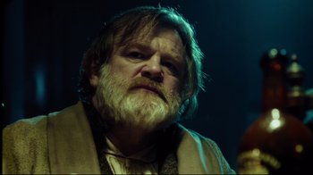 Movie still from “In the Heart of the Sea” (2015), directed by Ron Howard – A man with a long beard is looking at the camera; Close Up shot, Low angle