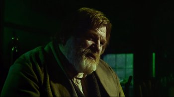 Movie still from “In the Heart of the Sea” (2015), directed by Ron Howard – An old man with a beard and a mustache; Close Up shot, Low angle