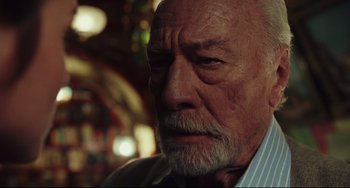 Movie still from “Knives Out” (2019), directed by Rian Johnson – An old man with a beard and a mustache; Close Up shot, Low angle