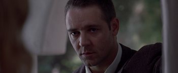 Movie still from “L.A. Confidential” (1997), directed by Curtis Hanson – A person wearing a suit and tie; Close Up shot, Low angle