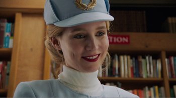 Movie still from “Don't Worry, He Won't Get Far on Foot” (2018), directed by Gus Van Sant – A woman wearing a uniform and a hat; Close Up shot, Low angle