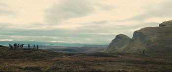 Movie still from “Macbeth” (2015), directed by Justin Kurzel – A view of a mountain range from a distance; Extreme Wide shot, Low angle