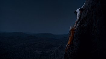 Movie still from “North by Northwest” (1959), directed by Alfred Hitchcock – A group of people climbing up a mountain at night; Extreme Wide shot, Overhead angle