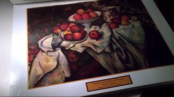 Movie still from “Pleasantville” (1998), directed by Gary Ross – A painting of apples in a bowl on a table; Extreme Close Up shot, Overhead angle