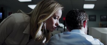 Movie still from “Richard Jewell” (2019), directed by Clint Eastwood – A person sitting down with another person; Close Up shot, Over the shoulder angle