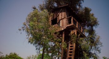 Movie still from “Ruby Sparks” (2012), directed by Valerie Faris – A tree house with a ladder going up to it; Extreme Wide shot, Low angle