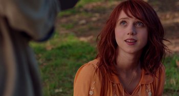 Movie still from “Ruby Sparks” (2012), directed by Valerie Faris – A person wearing a dress; Close Up shot, Over the shoulder angle