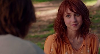 Movie still from “Ruby Sparks” (2012), directed by Valerie Faris – A person with long red hair; Close Up shot, Over the shoulder angle