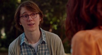 Movie still from “Ruby Sparks” (2012), directed by Valerie Faris – A young man wearing glasses talking to a young woman; Close Up shot, Over the shoulder angle