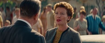 Movie still from “Saving Mr. Banks” (2013), directed by John Lee Hancock – An older woman talking to a younger man outside; Close Up shot, Over the shoulder angle