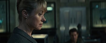 Movie still from “Edge of Tomorrow” (2014), directed by Doug Liman – A person looking at the camera; Close Up shot, Over the shoulder angle