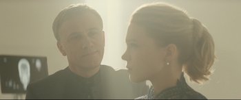 Movie still from “Spectre” (2015), directed by Sam Mendes – A man and a woman looking at one another; Close Up shot, Low angle