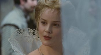 Movie still from “Elizabeth: The Golden Age” (2007), directed by Shekhar Kapur – A person wearing a veil; Close Up shot, Over the shoulder angle
