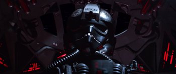 Movie still from “Star Wars: Episode IV - A New Hope” (1977), directed by George Lucas – View of a star wars helmet; Close Up shot, Low angle