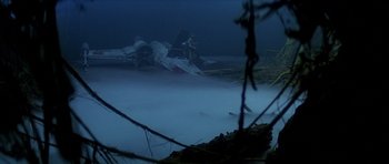 Movie still from “Star Wars: Episode V - The Empire Strikes Back” (1980), directed by Irvin Kershner – An airplane that is sitting in the water; Extreme Wide shot, High angle