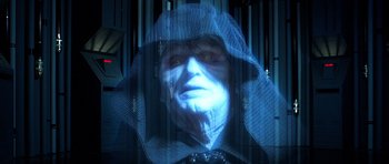 Movie still from “Star Wars: Episode V - The Empire Strikes Back” (1980), directed by Irvin Kershner – An image of an emperor palpatine from star wars; Close Up shot, Low angle