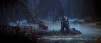 Movie still from “Star Wars: Episode V - The Empire Strikes Back” (1980), directed by Irvin Kershner – An image of a scene in star wars the force awakens; Extreme Wide shot, Low angle