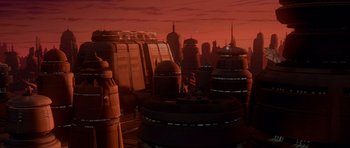 Movie still from “Star Wars: Episode V - The Empire Strikes Back” (1980), directed by Irvin Kershner – An image of a city in the middle of the night; Extreme Wide shot, High angle