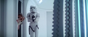 Movie still from “Star Wars: Episode V - The Empire Strikes Back” (1980), directed by Irvin Kershner – An image of a star wars character; Medium shot, Low angle