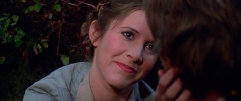 Movie still from “Star Wars: Episode VI - Return of the Jedi” (1983), directed by Richard Marquand – A young woman's face; Close Up shot, Over the shoulder angle