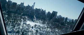 Movie still from “Sully” (2016), directed by Clint Eastwood – A view of a city from a plane window; Extreme Wide shot, High angle