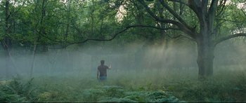 Movie still from “Sunshine” (2007), directed by Danny Boyle – A man standing in the middle of a forest; Wide shot, Low angle