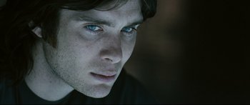Movie still from “Sunshine” (2007), directed by Danny Boyle – A person with blue eyes; Extreme Close Up shot, Low angle