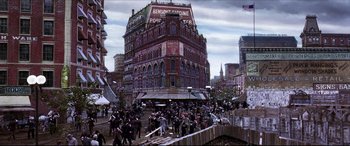 Movie still from “The Age of Innocence” (1993), directed by Martin Scorsese – A crowd of people walking on a street; Extreme Wide shot, High angle
