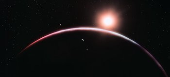 Movie still from “2001: A Space Odyssey” (1968), directed by Stanley Kubrick – An image of an image of the sun and the earth; Extreme Wide shot, Low angle