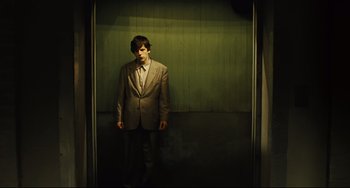 Movie still from “The Double” (2013), directed by Richard Ayoade – Wide shot, Low angle
