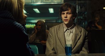 Movie still from “The Double” (2013), directed by Richard Ayoade – Medium shot, Over the shoulder angle