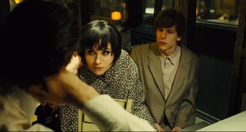 Movie still from “The Double” (2013), directed by Richard Ayoade – Medium shot, Over the shoulder angle