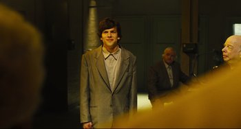 Movie still from “The Double” (2013), directed by Richard Ayoade – Medium shot, Over the shoulder angle
