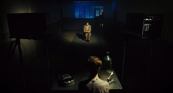 Movie still from “The Double” (2013), directed by Richard Ayoade – Wide shot, High angle