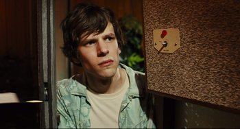 Movie still from “The Double” (2013), directed by Richard Ayoade – Close Up shot, High angle