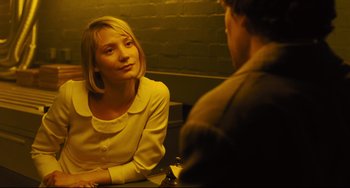 Movie still from “The Double” (2013), directed by Richard Ayoade – Close Up shot, Over the shoulder angle