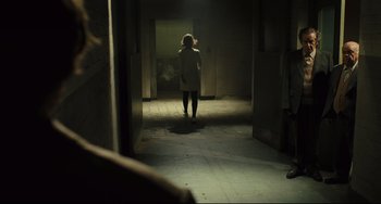 Movie still from “The Double” (2013), directed by Richard Ayoade – Wide shot, Low angle