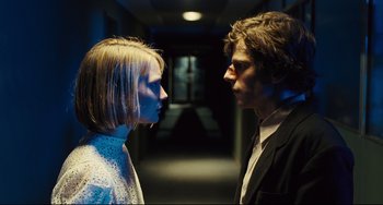 Movie still from “The Double” (2013), directed by Richard Ayoade – Close Up shot, Over the shoulder angle